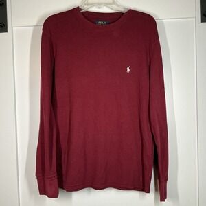 Polo Ralph Lauren Sleepwear Shirt Size L Long Sleeve Red Waffle Knit Cotton